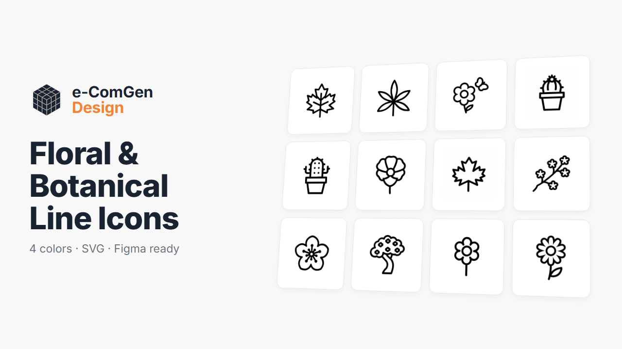 50 Floral SVG Icons Botanical Pack for Design Projects — preview cover with sample icons