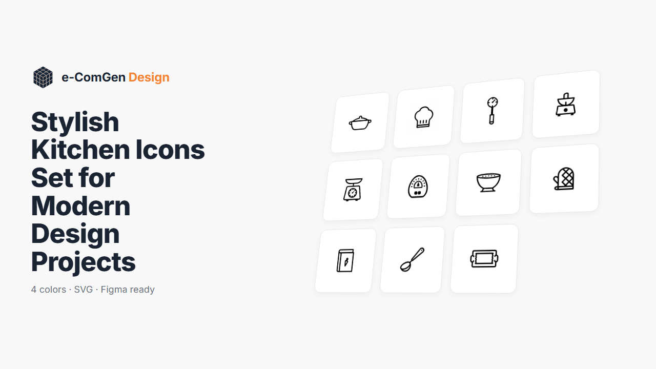 11 Kitchen SVG Icons — Free Pack for Designers — preview cover with sample icons