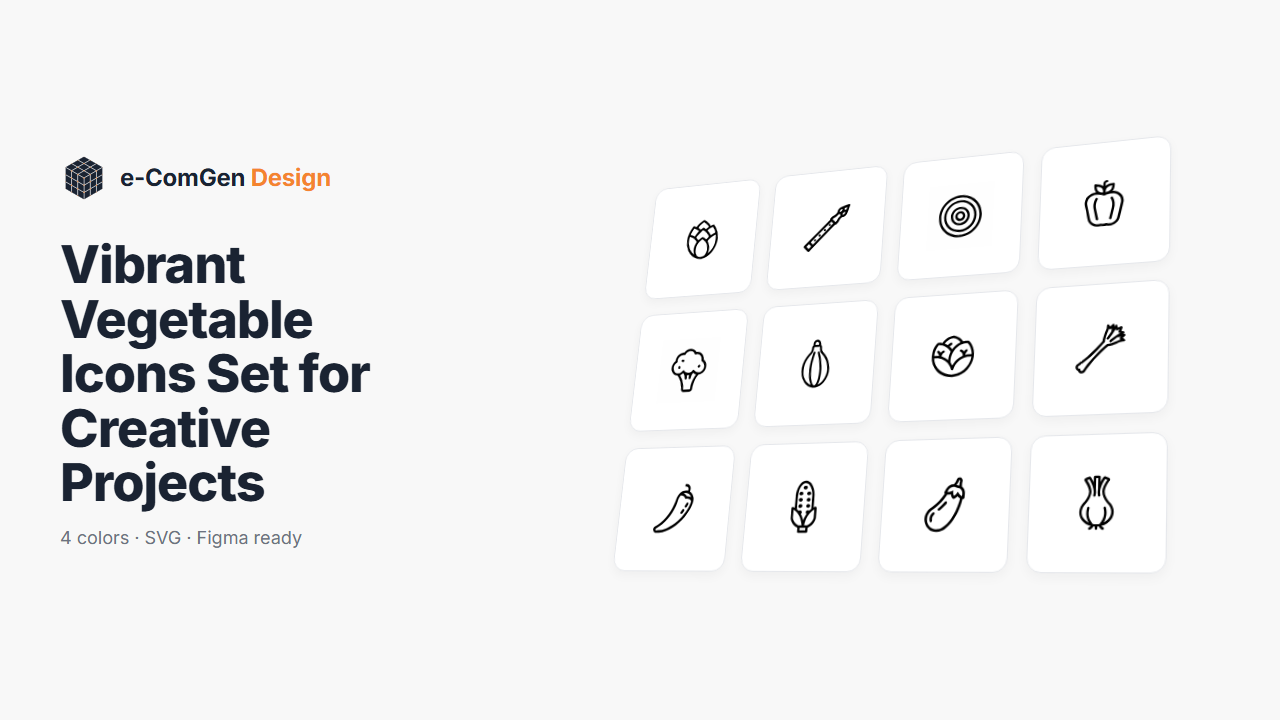 29 Vegetable SVG Icons — Customizable Set for App Designers — preview cover with sample icons